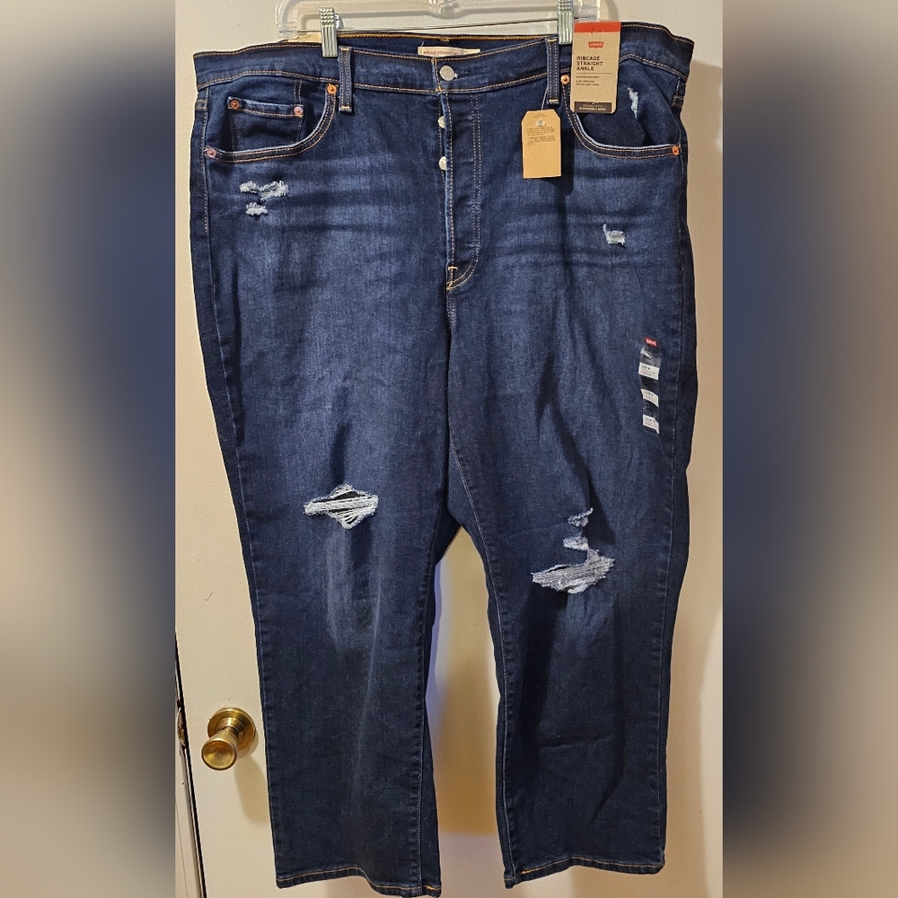 Levis Womens High Waist Ribcage Straight Ankle Distressed Jeans Size 22W NWT